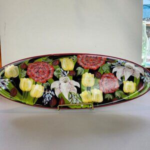 Stunning Lesal Studio Hand-Painted Floral Serving Platter